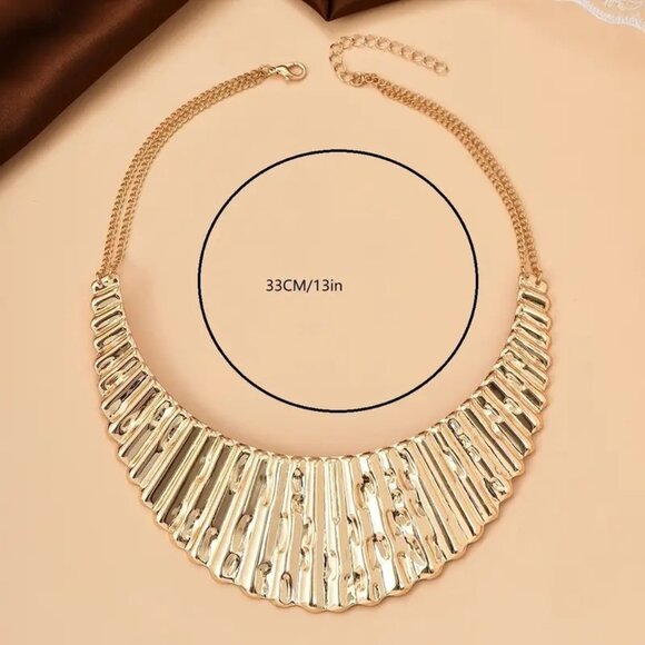 Necklace Collar Choker Bold Bib Gold Sexy Egyptian Ribbed Goddess Hollywood Glam - Picture 3 of 3